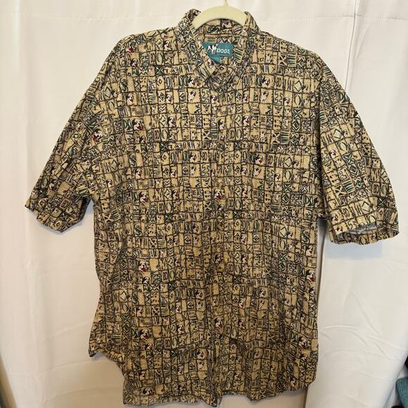 Y2K Big Dogs Vintage Style Tribal Print Button Shirt Men’s Large Cotton - Picture 1 of 6
